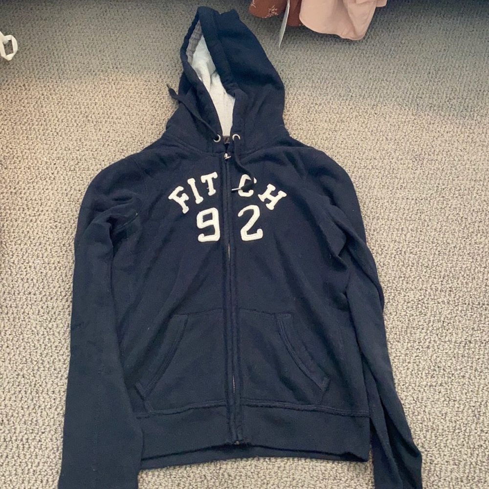Abercrombie navy zip hoodie w/ waffle lines hood